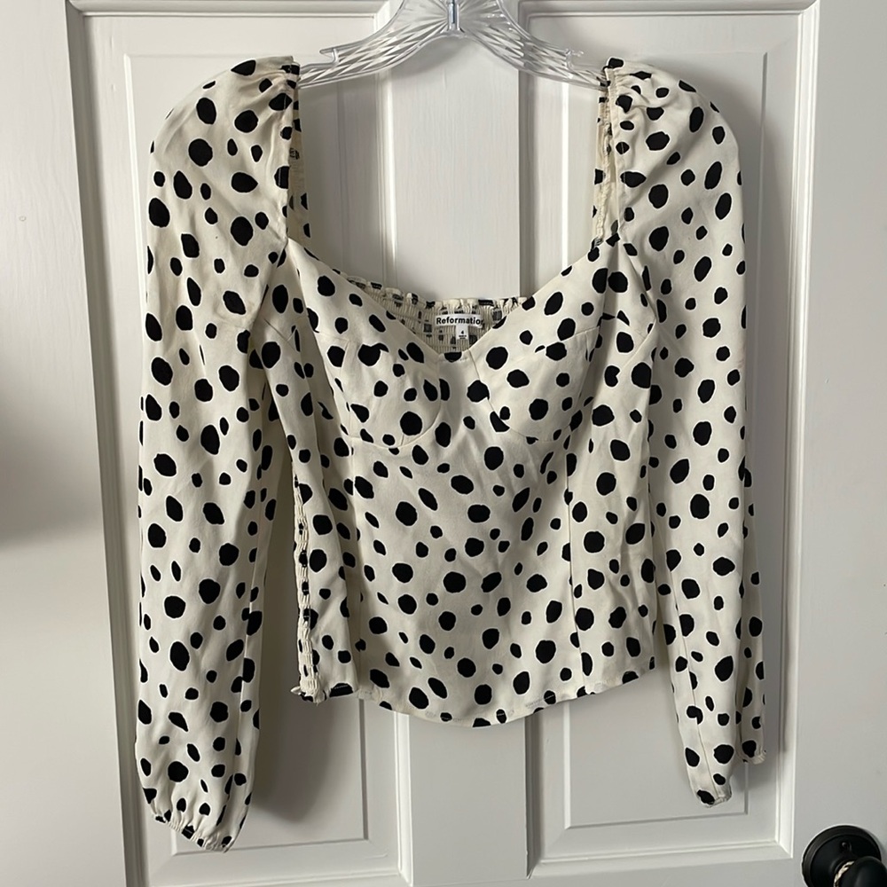 Gorgeous sexy NWOT, Reformation, graphic ivory, black polkadot top 4 💕